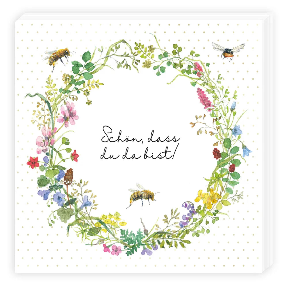 Serviette Bienen mit Text „Schön, dass Du da bist“