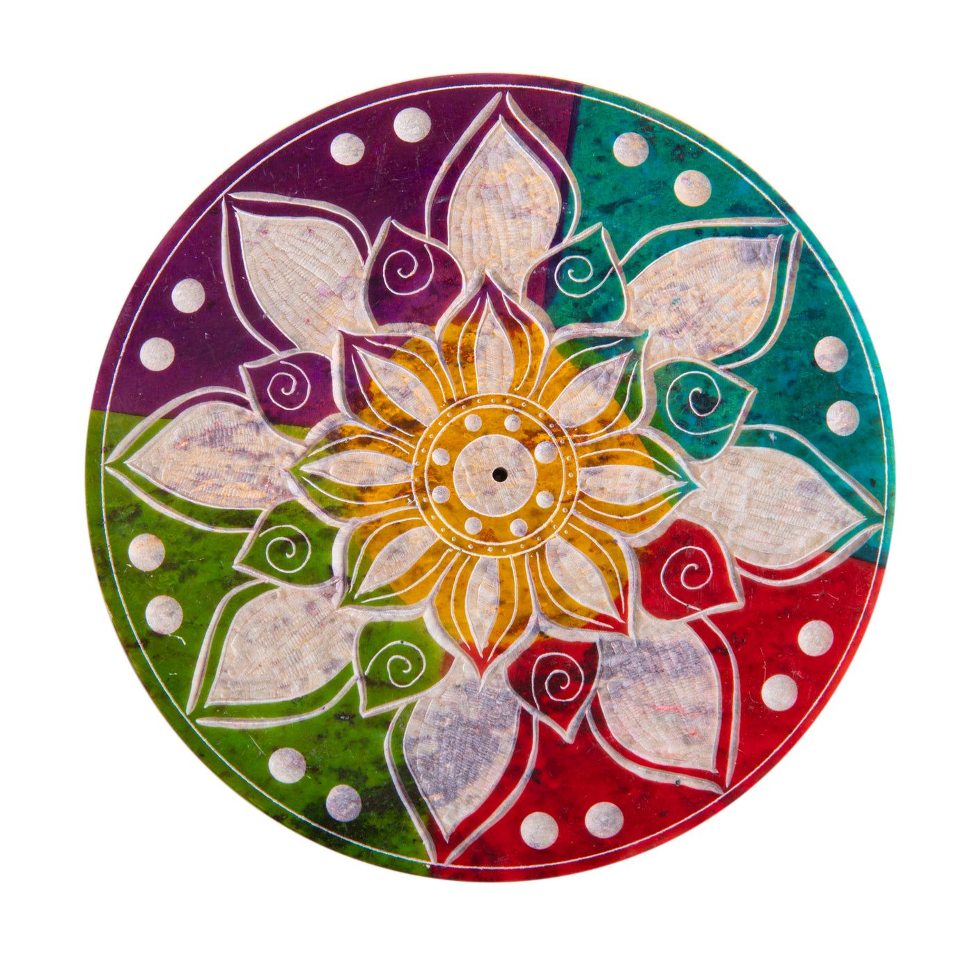 Specksteinhalter rund Buntes Mandala