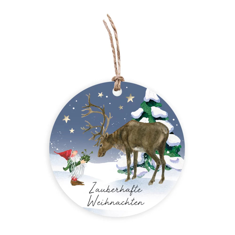 Geschenkanhänger Weihnachtswichtel mit Hirsch „Zauberhafte Weihnachten“